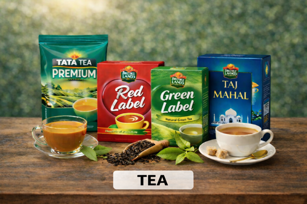 assorted teas on rustic wooden table