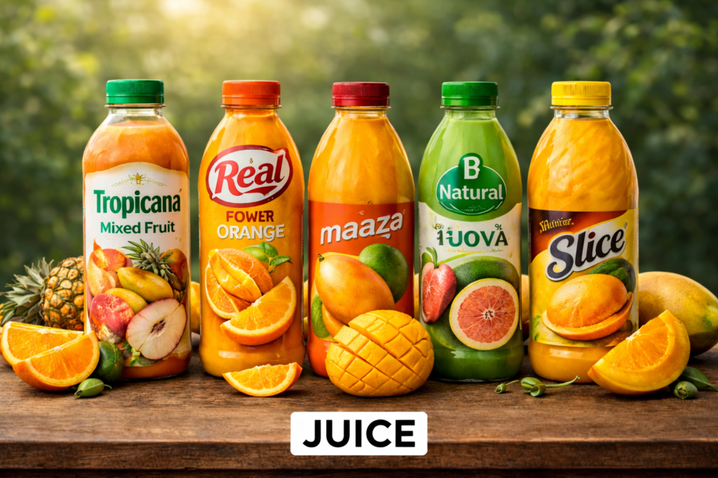 fresh juice lineup in sunlight