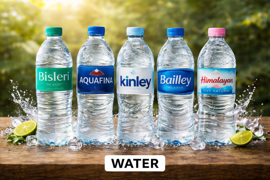 refreshing bottled waters on rustic surface