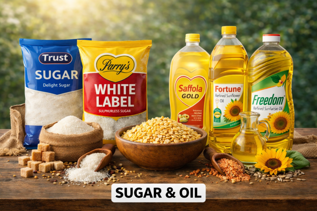 sugar and oil essentials on wood