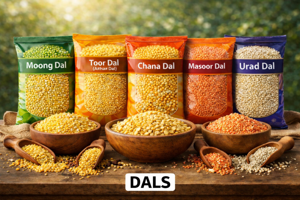 varieties of dals on display